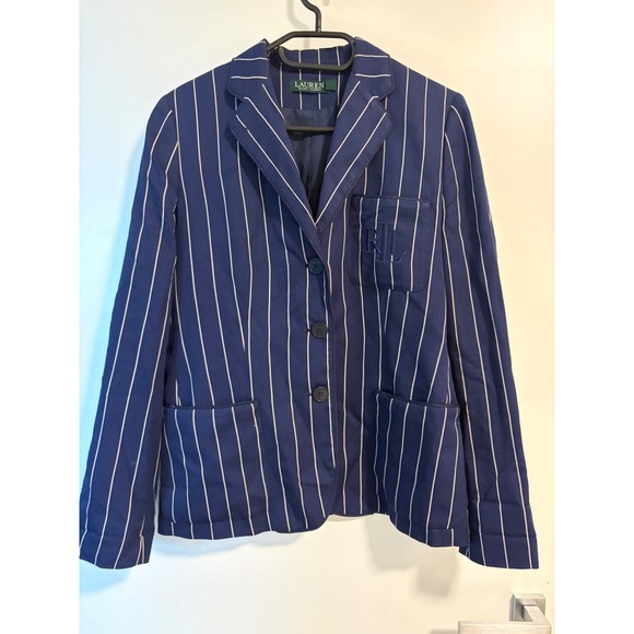 Lauren Ralph Lauren Jackets & Blazers - Lauren Ralph Lauren Navy Pinstripe Monogram Blazer Jacket Size 8